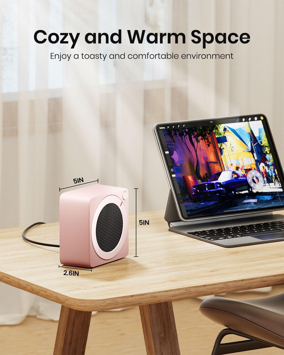 image:imageGaiatop Mini Space Heater Lightweight PTC Ceramic Fast Heating 500W Energy Efficient for Indoor Use Overheating amp 45 TipOver Protection Portable Desk Electric Heaters for Office Home PinkPink