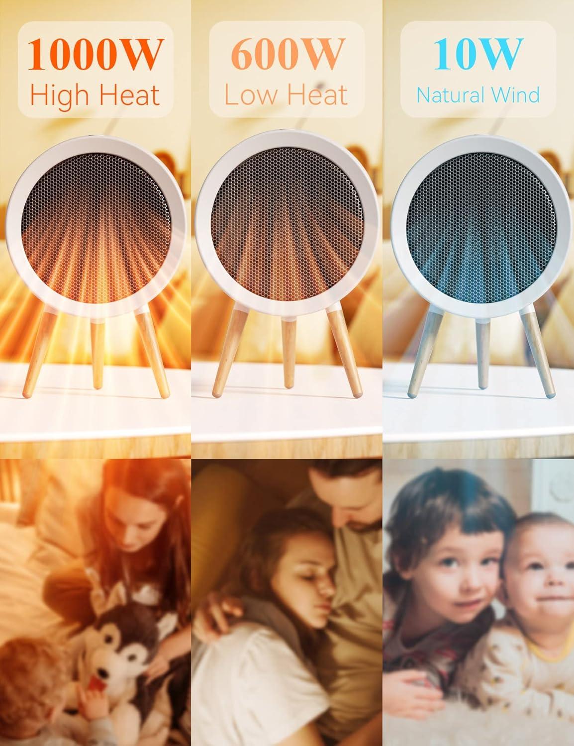 image:imageGaiatop Portable Space Heater for Indoor Use 1000W600W Small Electric Desk Heater for Bedroom or Office 2s PTC Ceramic Heating Overheat amp TipOver Protection Cute Gifts for Women Men WhiteWhite