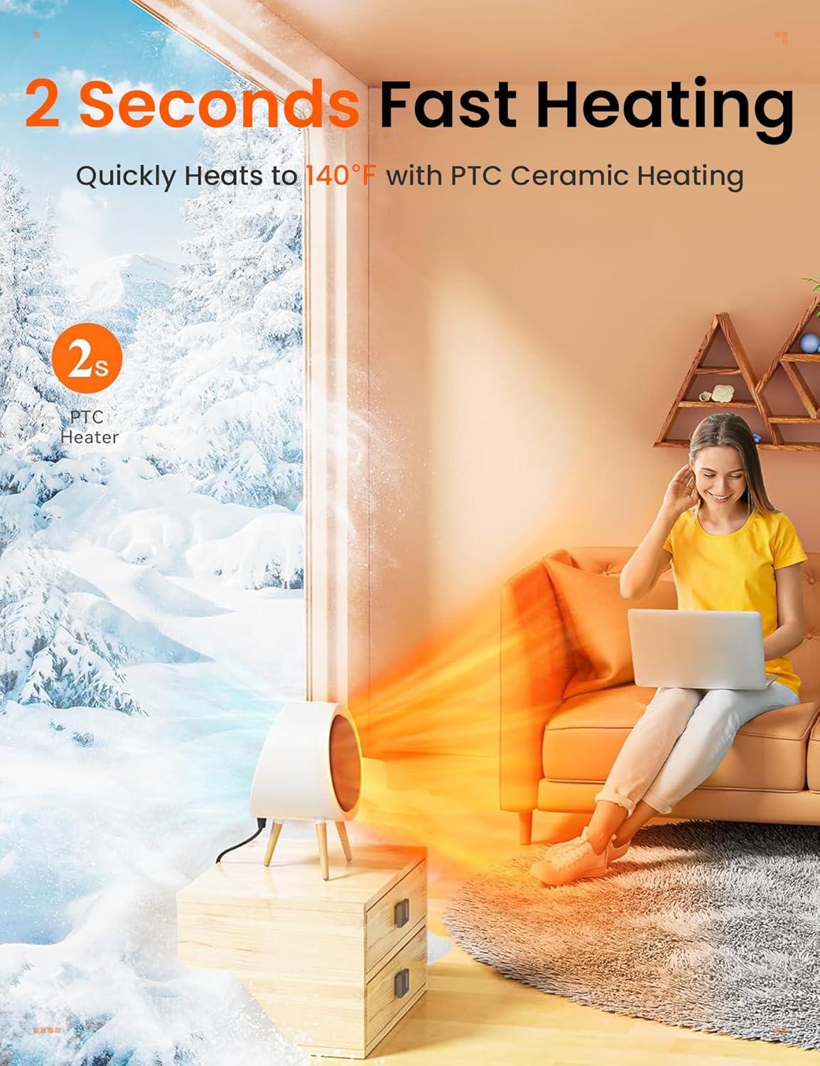 image:imageGaiatop Portable Space Heater for Indoor Use 1000W600W Small Electric Desk Heater for Bedroom or Office 2s PTC Ceramic Heating Overheat amp TipOver Protection Cute Gifts for Women Men WhiteWhite