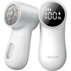 image:imageGAIATOP Fabric Shaver Rechargeable Lint Remover 3 Speeds Sweater Defuzzer Cute Digital Screen Large Storage 6Leaf Blades Fuzz Pills Bobbles Trimmer for Clothes Furniture Bedclothes White 1 pcs