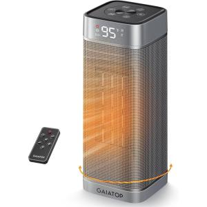 image:imageGaiatop Space Heaters for Indoor Use Portable Electric Heater with Thermostat 1500W PTC Ceramic Room Heater with Remote 5 Modes 60 Oscillating 12H Timer Fast Heating Bedroom Office Bathroom HomeSilver
