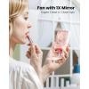 image:imageGaiatop Portable Handheld Fan 3 Speed LED Makeup Mirror with Light Folding Stand for Desktop Rechargeable Mini Personal Fans Small Travel Essentials Gifts for Women GirlsPink