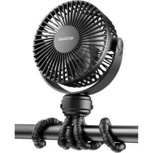 image:imageGaiatop Mini Portable Stroller Fan Battery Operated Small Clip on Detachable 3 Speed Rechargeable 360 Rotate Flexible Tripod Better Cooling for Car Seat Crib Treadmill Travel Blueblack