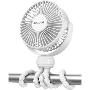 image:imageGaiatop Mini Portable Stroller Fan Battery Operated Small Clip on Detachable 3 Speed Rechargeable 360 Rotate Flexible Tripod Better Cooling for Car Seat Crib Treadmill Travel Bluewhite