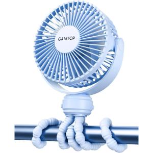 image:imageGaiatop Mini Portable Stroller Fan Battery Operated Small Clip on Detachable 3 Speed Rechargeable 360 Rotate Flexible Tripod Better Cooling for Car Seat Crib Treadmill Travel Blueblue