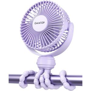 image:imageGaiatop Mini Portable Stroller Fan Battery Operated Small Clip on Detachable 3 Speed Rechargeable 360 Rotate Flexible Tripod Better Cooling for Car Seat Crib Treadmill Travel Bluepurple