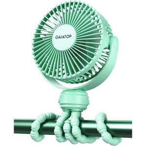 image:imageGaiatop Mini Portable Stroller Fan Battery Operated Small Clip on Detachable 3 Speed Rechargeable 360 Rotate Flexible Tripod Better Cooling for Car Seat Crib Treadmill Travel Bluegreen