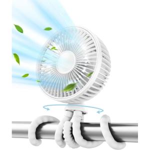 image:imageGaiatop Oscillating Baby Stroller Fan with LED Night Light 4 Speeds Cooling Rechargeable 360 Rotate Clip On Battery Operated Small Portable Fans for Car Seat Crib Treadmill TravelWhite