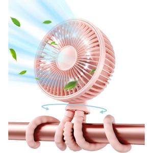 image:imageGaiatop Oscillating Baby Stroller Fan with LED Night Light 4 Speeds Cooling Rechargeable 360 Rotate Clip On Battery Operated Small Portable Fans for Car Seat Crib Treadmill TravelPink