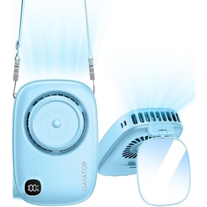 image:imageGaiatop Mini Neck Fan Rechargeable Handheld Desk Use LED Power Display 3 Speed 360Rotate Mirror for Lash Makeup Cute Camera Design Small Portable USB Fans Personal Cooling Travel EssentialsBlue