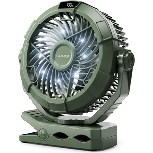 image:imageGaiatop Portable Camping Fan with LED Lantern 360Rotation and Clip on for Desk 4000mAh USB Rechargeable Battery Powered Digital Display and Hanging Hook for Tent Outdoor Travel Bedroom BlackGreen