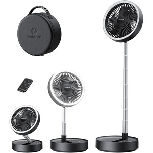 image:imageGaiatop Portable Pedestal Fan 16000mAh Battery Max 74h Runtime Foldable Oscillating Standing Fan Collapsible Desk Fans LED Light Case amp Remote Control 4 Speeds for Outdoor Travel Camping WhiteBlack