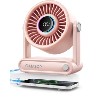 image:imageGaiatop Portable Quiet Desk Fan 6000mAh Rechargeable Battery Fan with RGB Ring 18Hrs Runtime 5Speed Strong Wind Bedroom Office Desk Accessories Gifts for Women Men Teens SilverPeach Pink