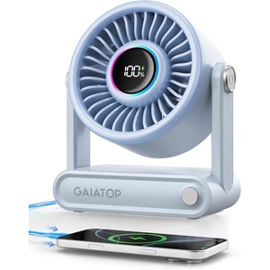 image:imageGaiatop Portable Quiet Desk Fan 6000mAh Rechargeable Battery Fan with RGB Ring 18Hrs Runtime 5Speed Strong Wind Bedroom Office Desk Accessories Gifts for Women Men Teens SilverBlue